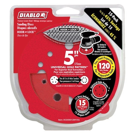 Diablo Diablo 5 in. Ceramic Blend Hook and Lock Sanding Disc 120 Grit Medium 15 pk DCD050120H15G